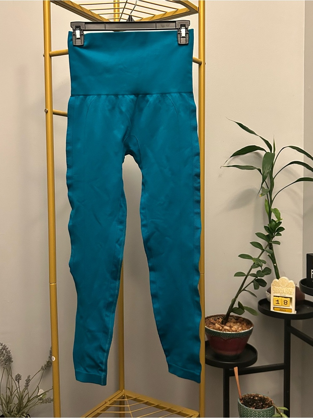 Homma Athleisure high waisted tummy control stretch leggings in teal size L - Picture 8 of 8